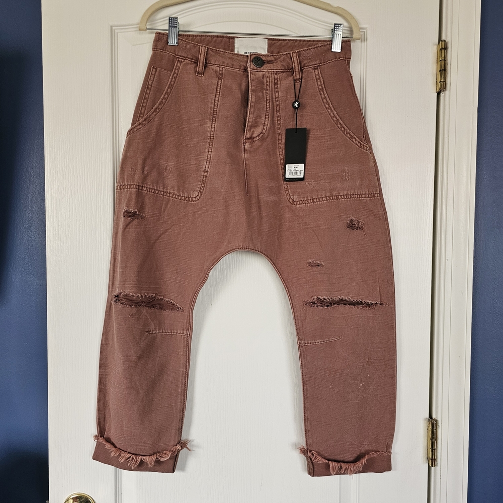 NWT One Teaspoon Sinners Button Fly Drop Crotch Distressed Boyfriend Jeans 24/2